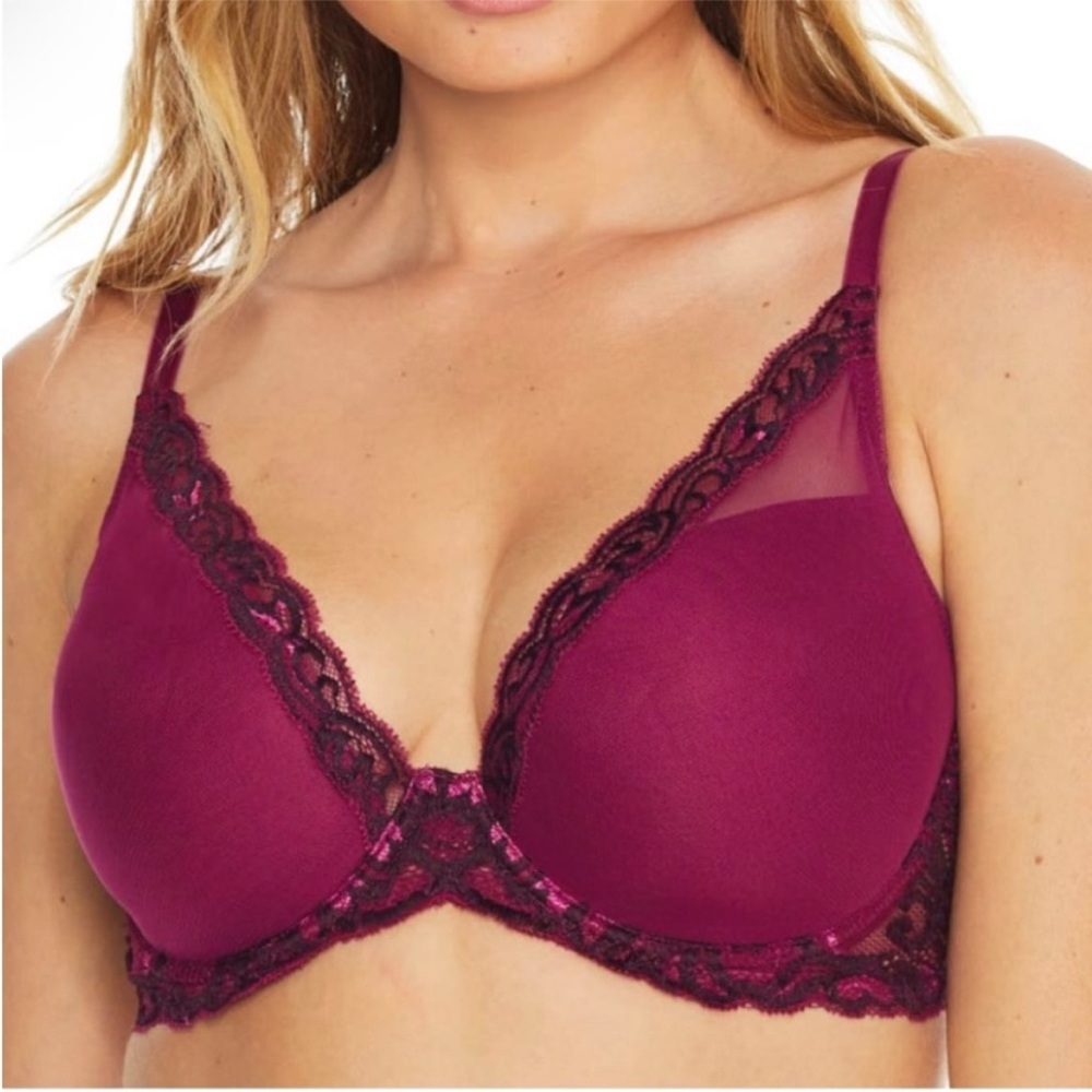 Natori Feathers Plunge T Shirt Bra - Burgundy (Port/Sumac), Purple, Red - 34DDD